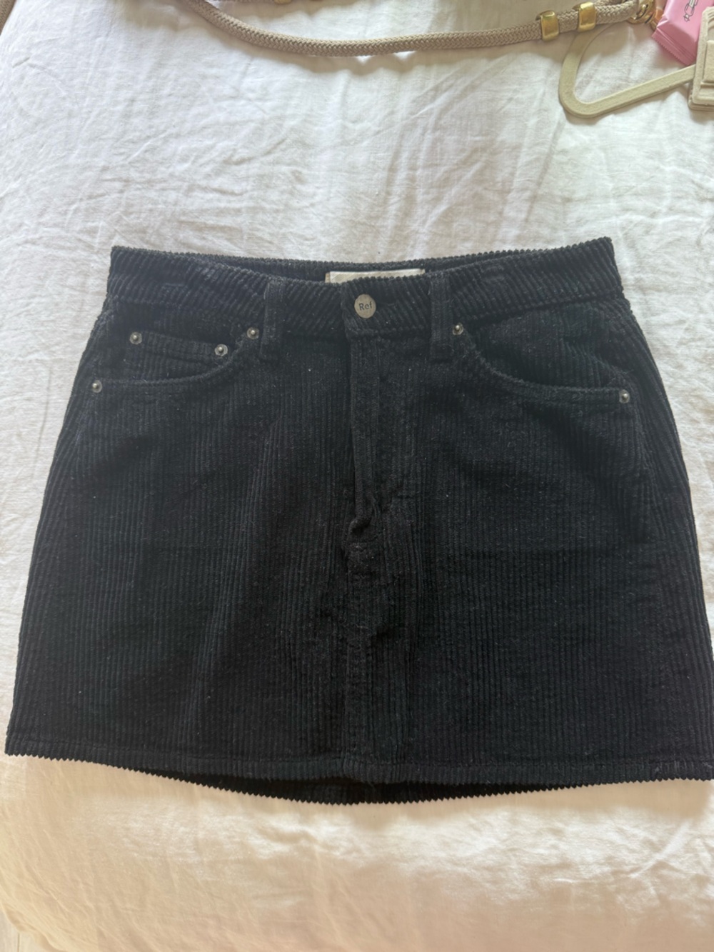 Reformation Black Corduroy Mini Skirt